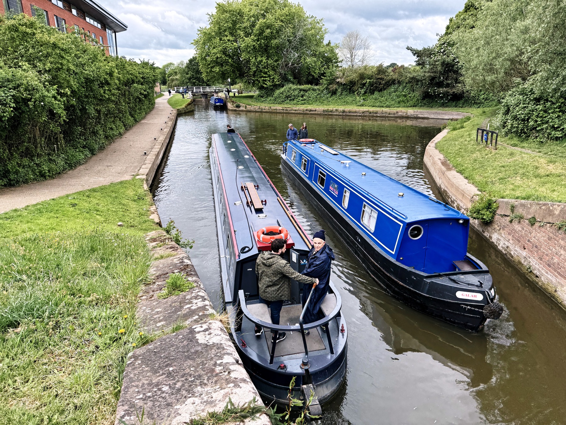Narrowboats in the pound between locks one and two at Diglis, Worcester